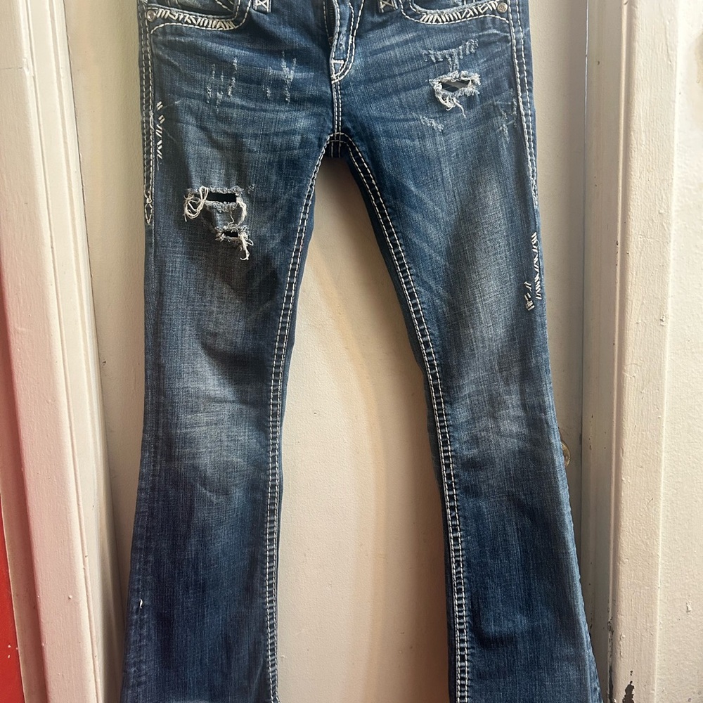 Rock Revival Blue Flare Wide Leg Jeans with Gradient Wash